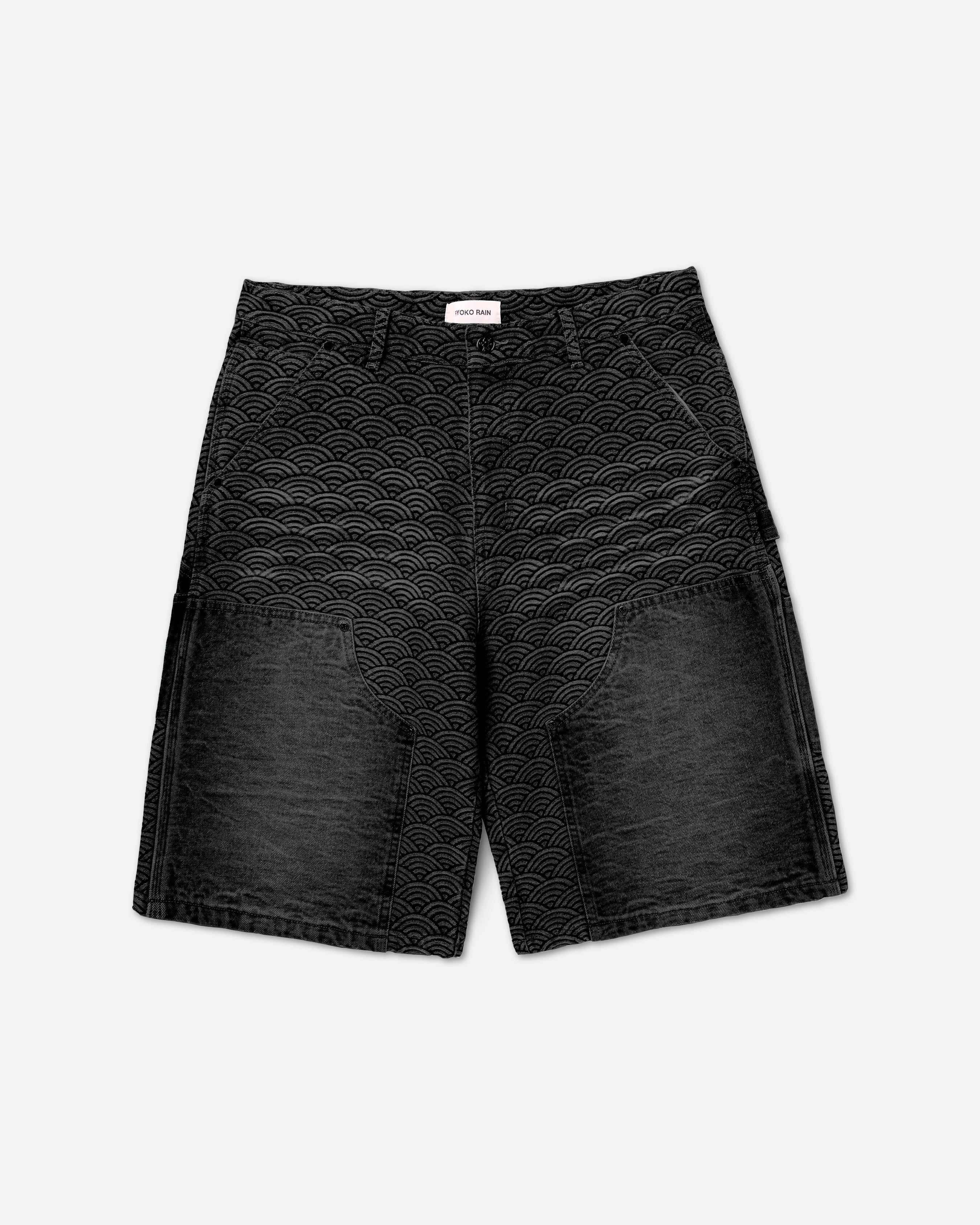 SEIGAIHA DOUBLE KNEE CARPENTER SHORTS - BLACK – Ryoko Rain