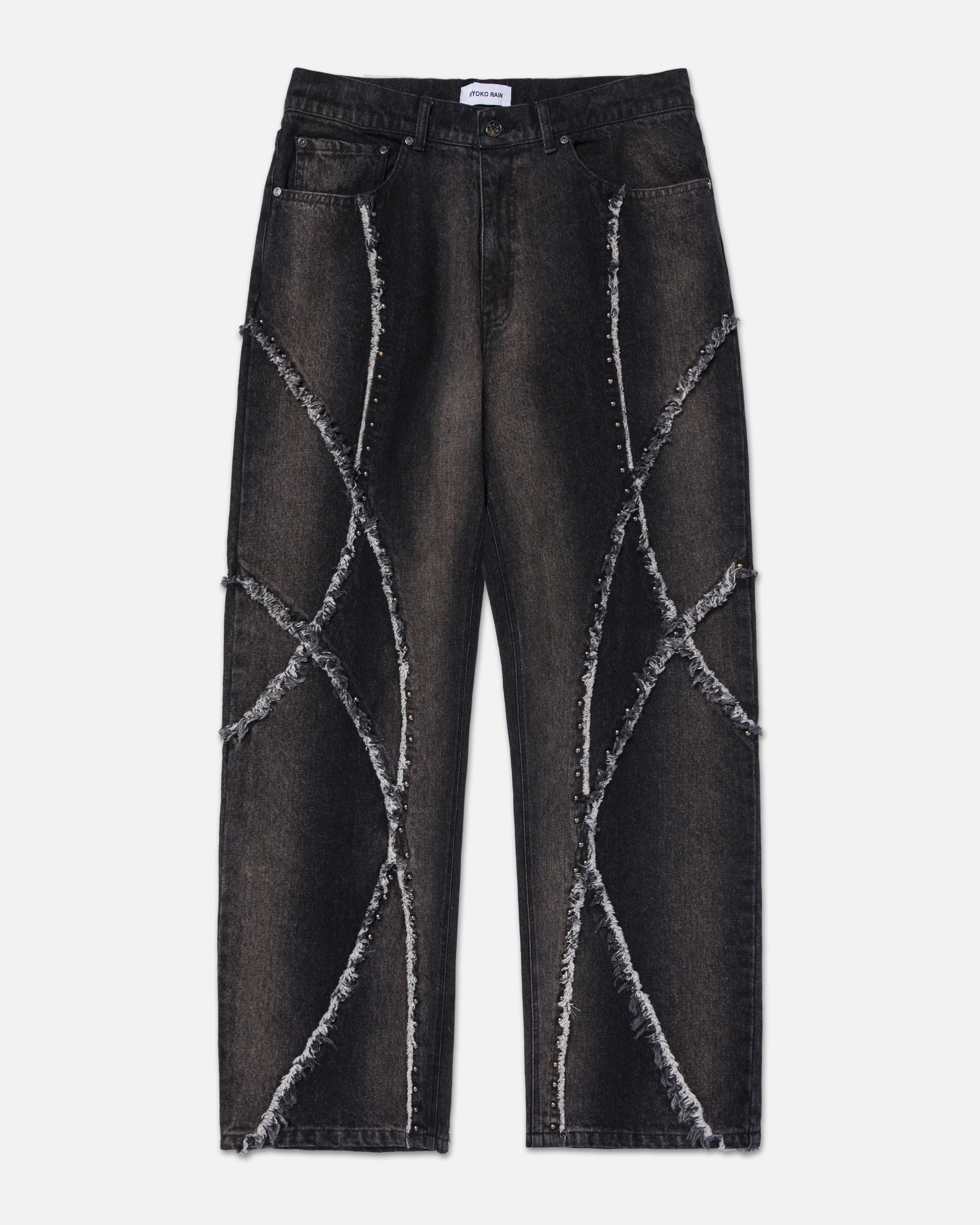 DIANTE RIVET DESIGN LOOSE DENIM ブラック RAW EDGE RIVET JEANS – Ryoko Rain