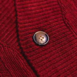 Ryoko Rain maroon cable-knit cardigan with marbled brown buttons