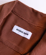 Ryoko Rain pleated cocoa button - up shirt. Pleated details on collar and Ryoko rain clothing tag