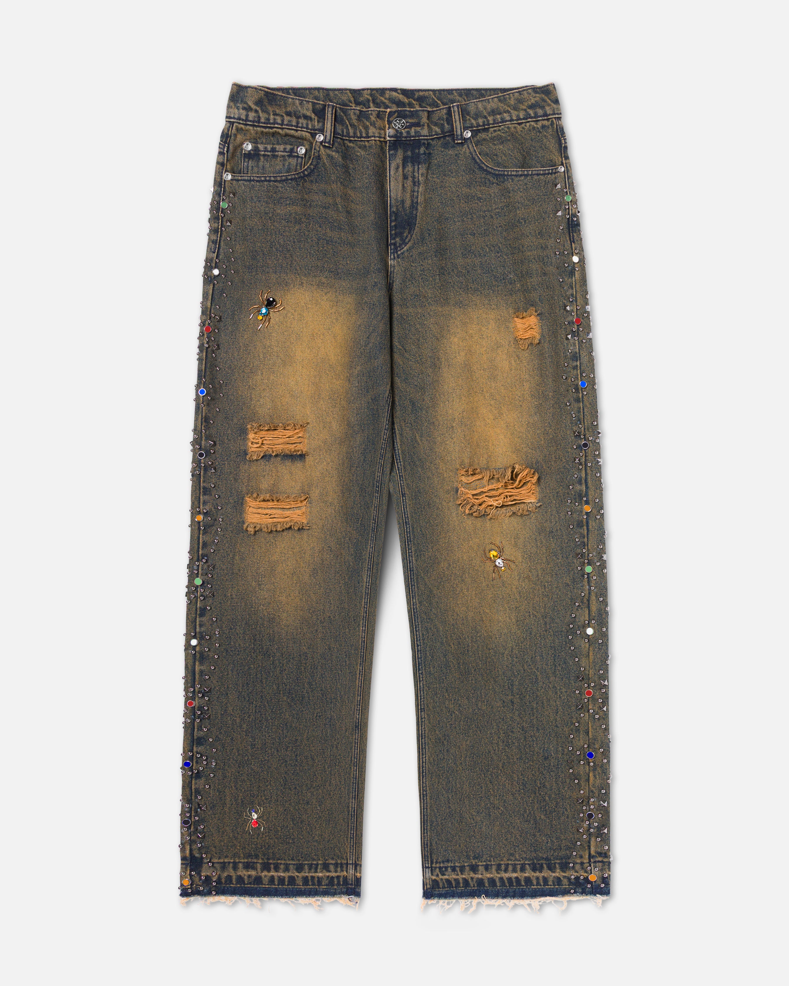 DISTRESSED RHINESTONE JEANS- RUST – Ryoko Rain