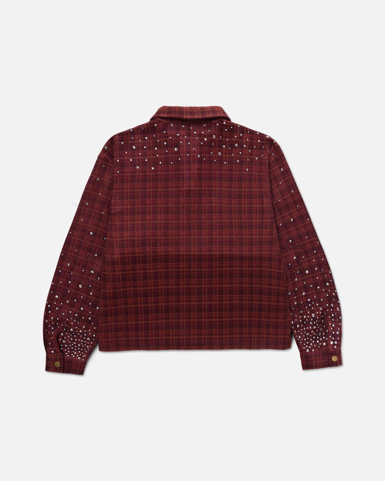 QUARTER BUTTON DOWN PLAID RHINESTONE FLANNEL - BURGUNDY – Ryoko Rain