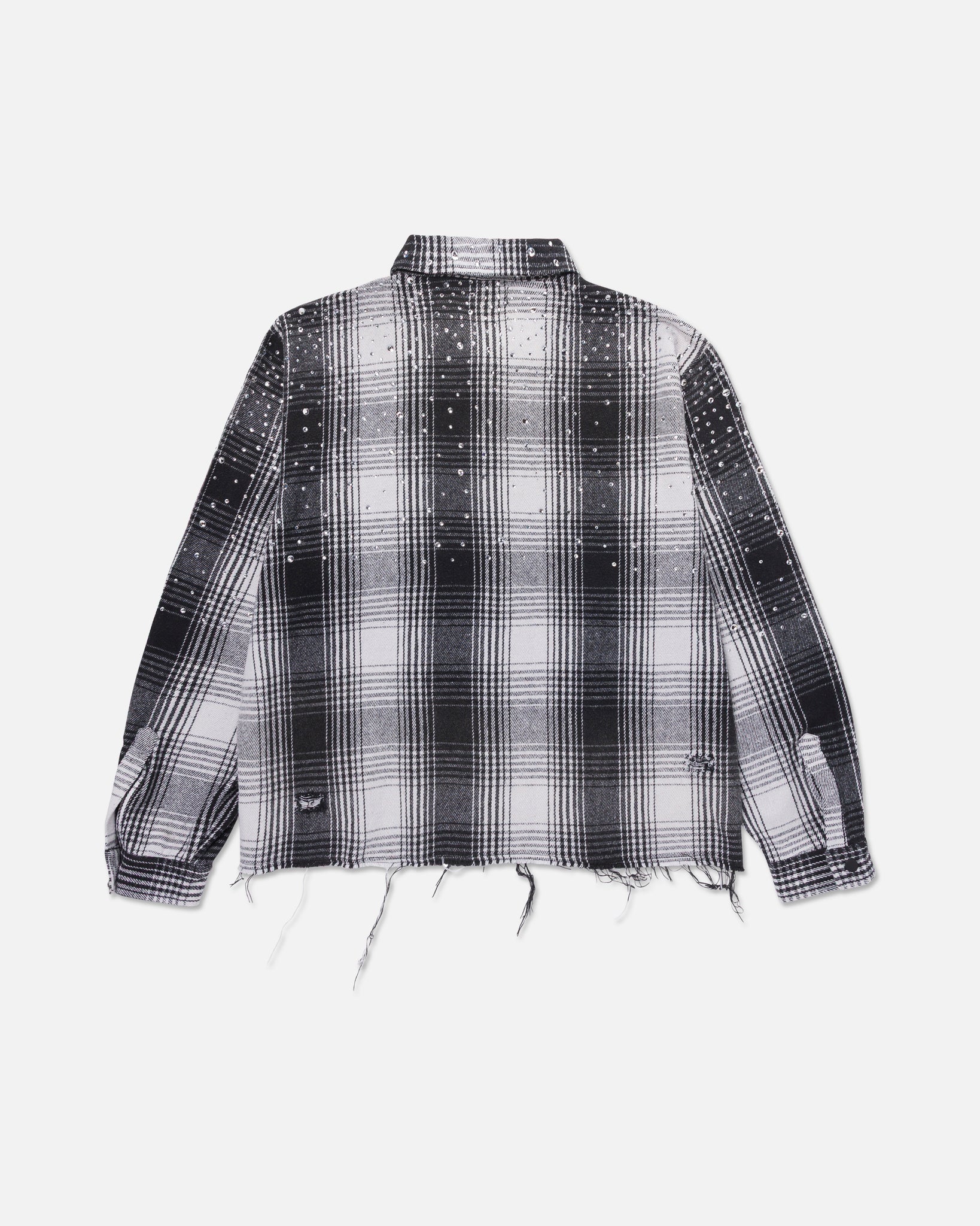 DISTRESSED PLAID RHINESTONE FLANNEL - BLACK/WHITE – Ryoko Rain