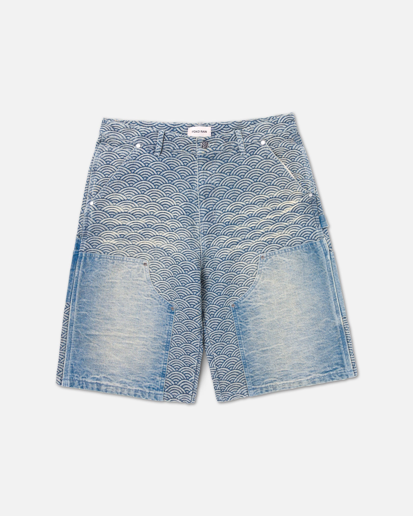 SEIGAIHA DOUBLE KNEE CARPENTER SHORTS - BLUE – Ryoko Rain