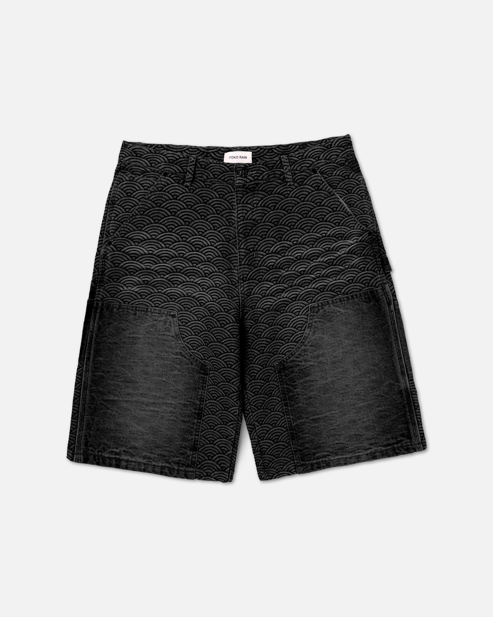 SEIGAIHA DOUBLE KNEE CARPENTER SHORTS - BLACK – Ryoko Rain