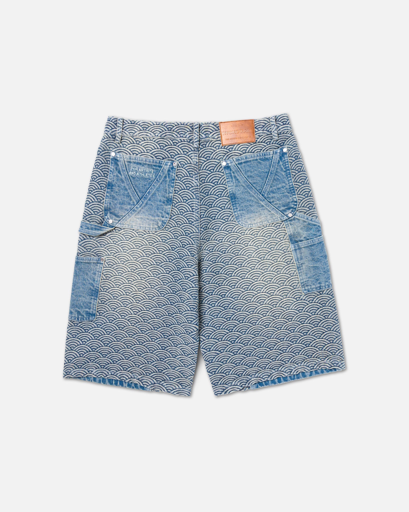 SEIGAIHA DOUBLE KNEE CARPENTER SHORTS - BLUE – Ryoko Rain