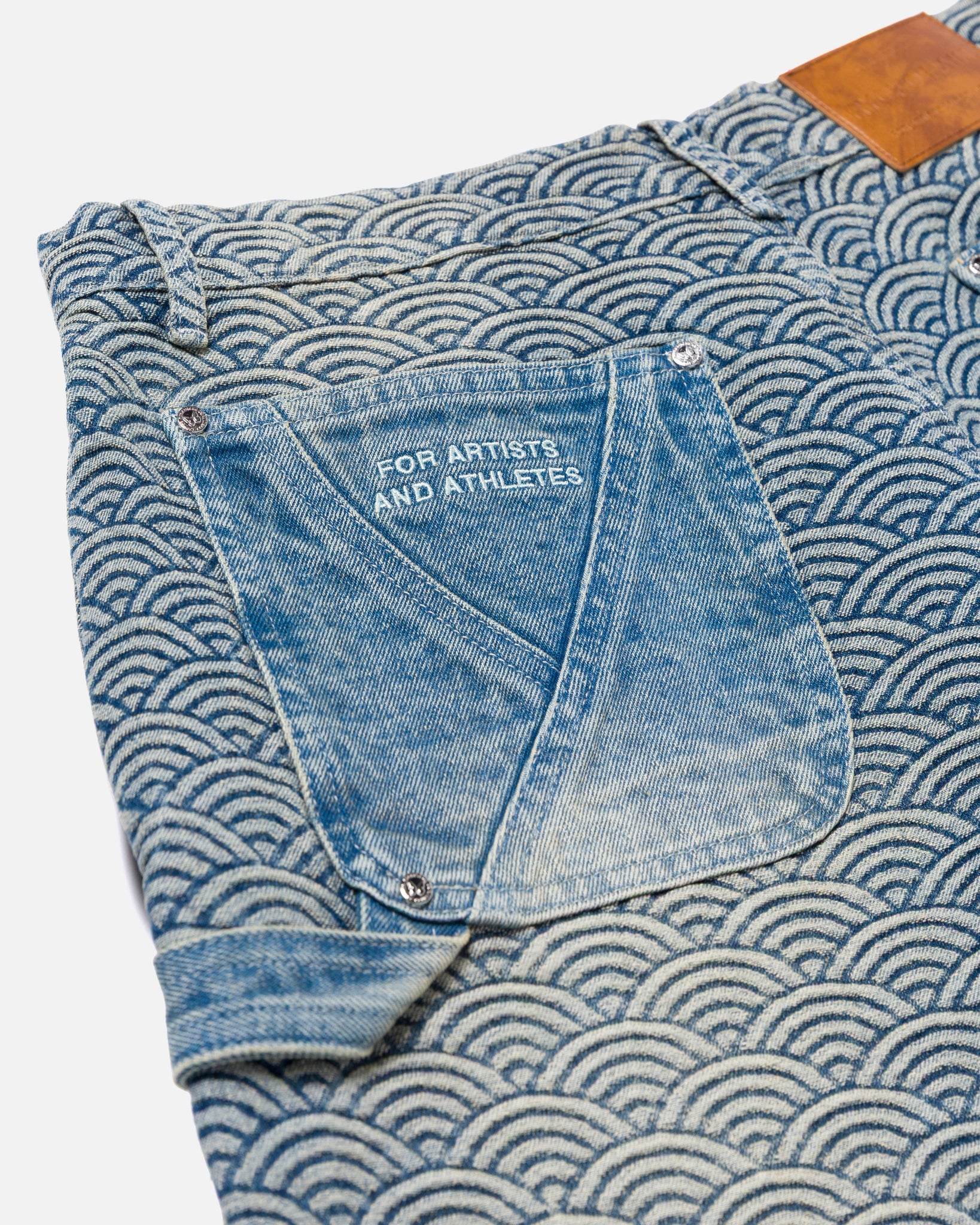 SEIGAIHA DOUBLE KNEE CARPENTER SHORTS - BLUE – Ryoko Rain