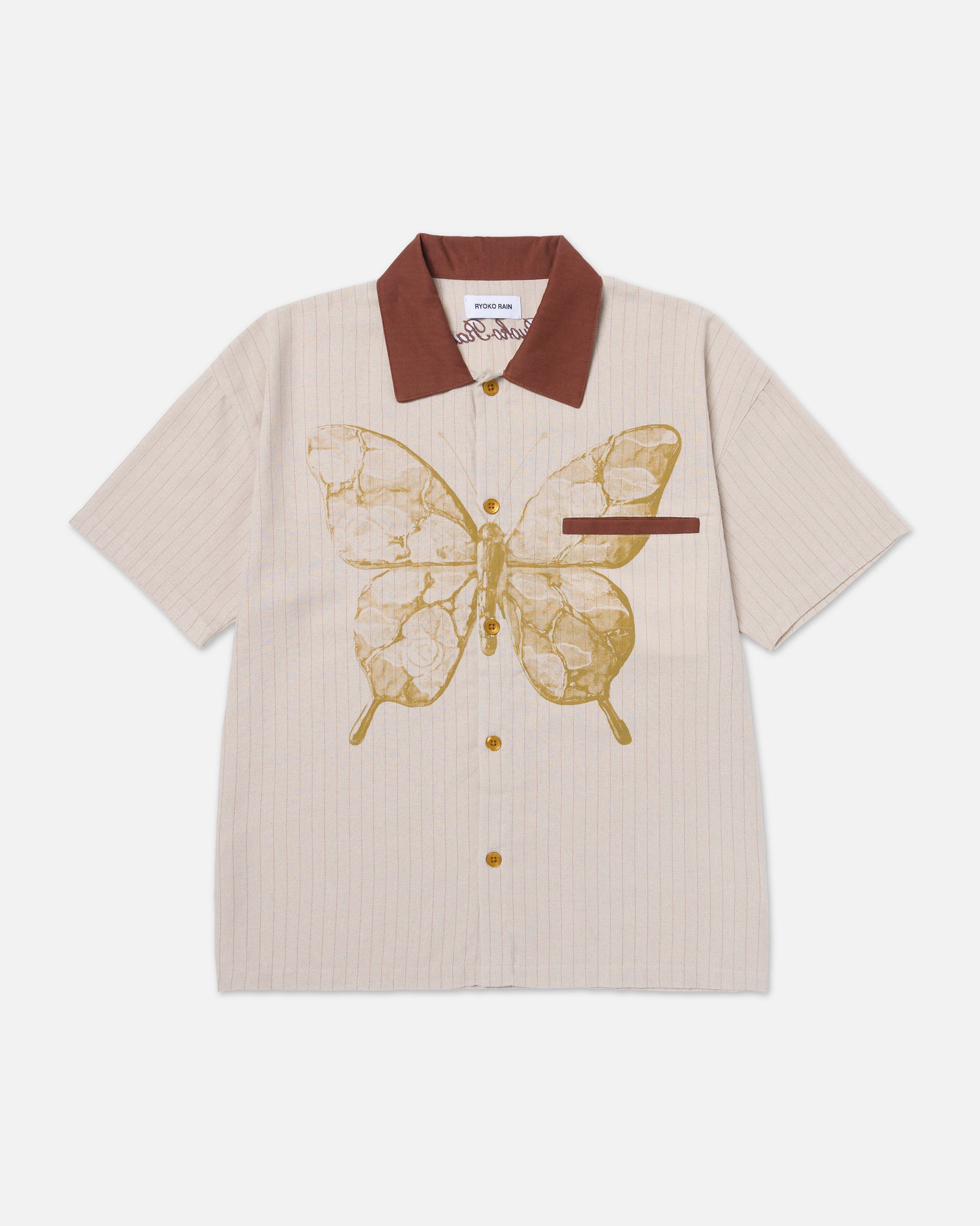 BUTTERFLY PINSTRIPE BUTTON UP SHIRT (PRE-ORDER)