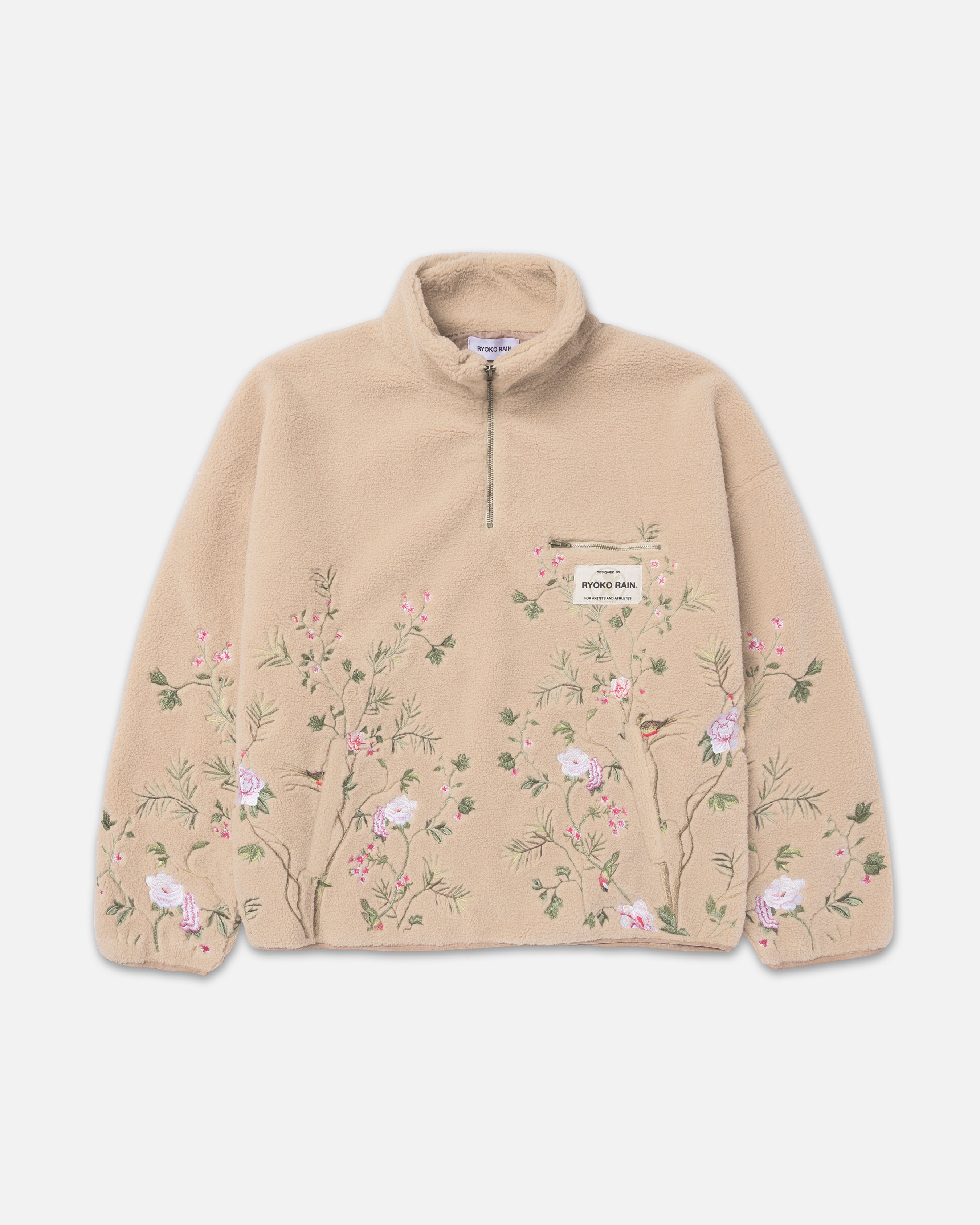 QUARTER ZIP SHERPA PULLOVER - TAN – Ryoko Rain